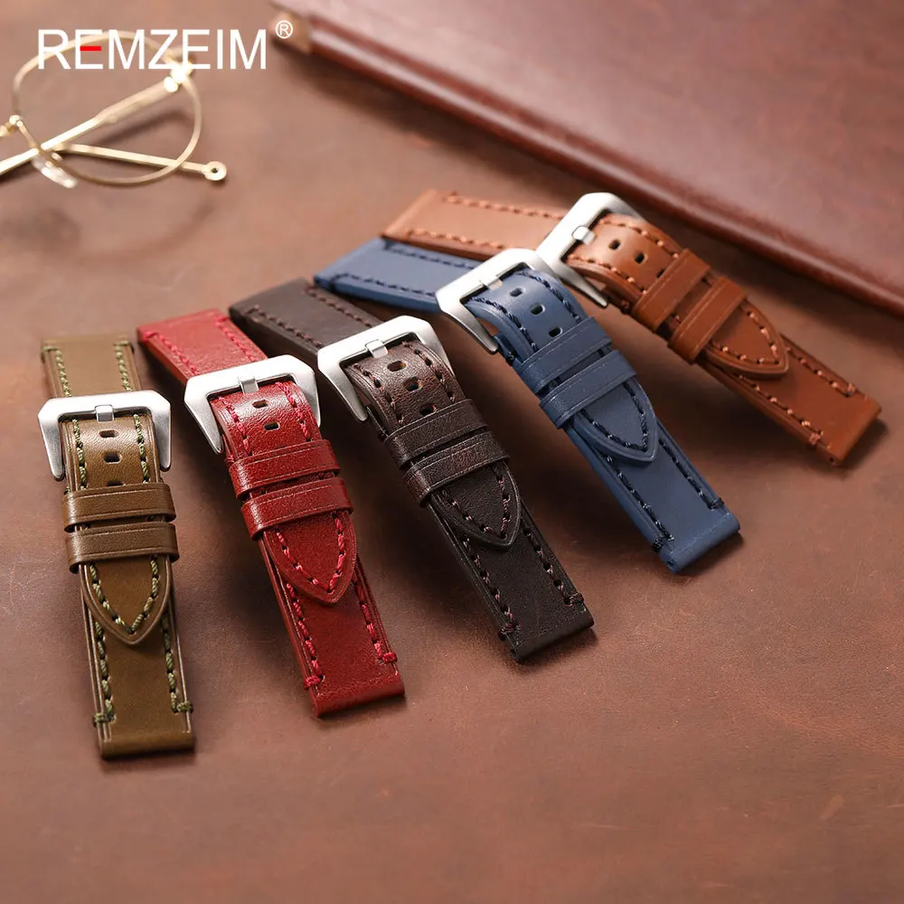 Herren Klassisches Uhrenarmband aus Ölwachsleder Langlebiges Vintage-Lederarmband 20mm 22mm 24mm 26mm Universelles Uhrenzubehör