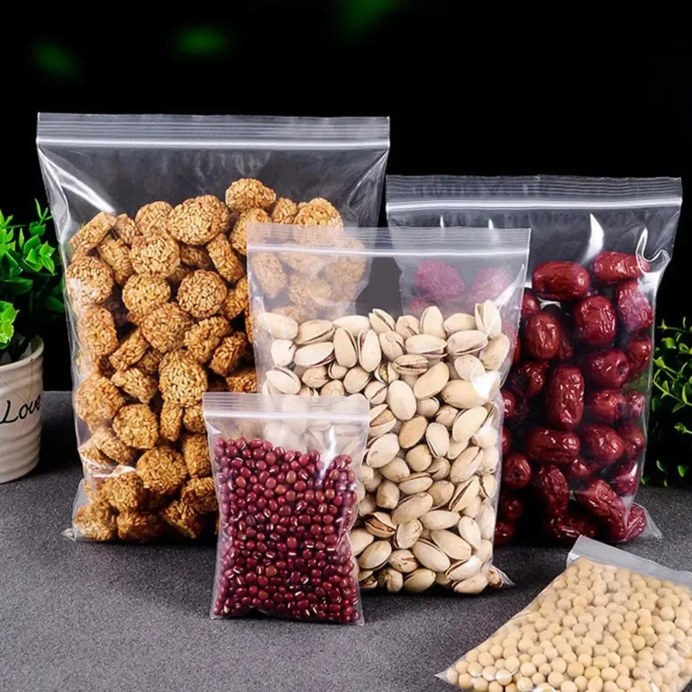 100/300PCS Transparante Zip Zakken Voedsel Sieraden Vacuüm Opbergtas Plastic Dikker Hersluitbare Poly Zak Keuken Organisatie Pakket