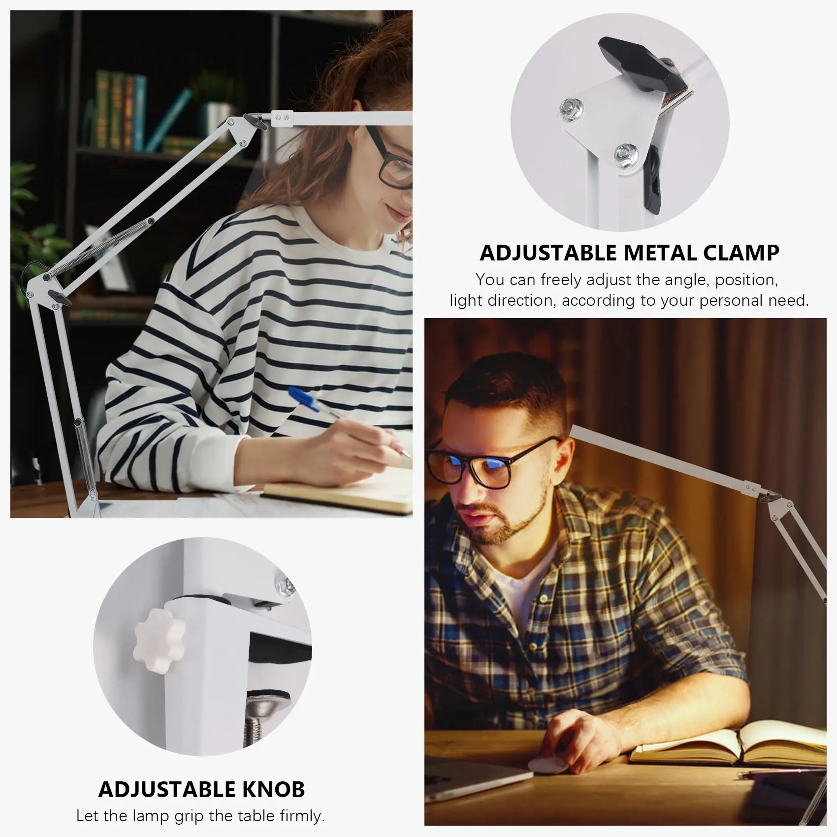 BAAG-LED Desk Lamp With Clamp, 10W Swing Arm Desk Lamp, 3 Lighting Modes, Adjustable Table Lamp For Study, Drawing,Office