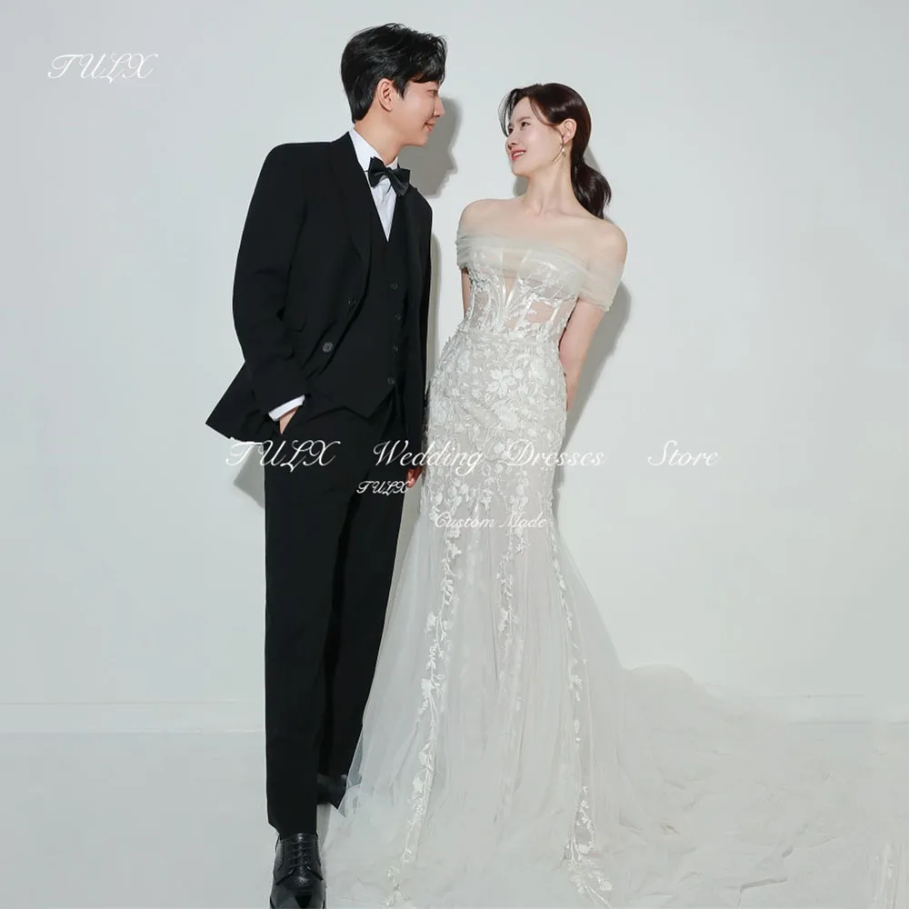 TULX Vestido de sesión de fotos de boda de Corea sin mangas con cuello halter simple Vestidos de novia elegantes con abertura lateral larga de sirena por encargo nnetzo 2025