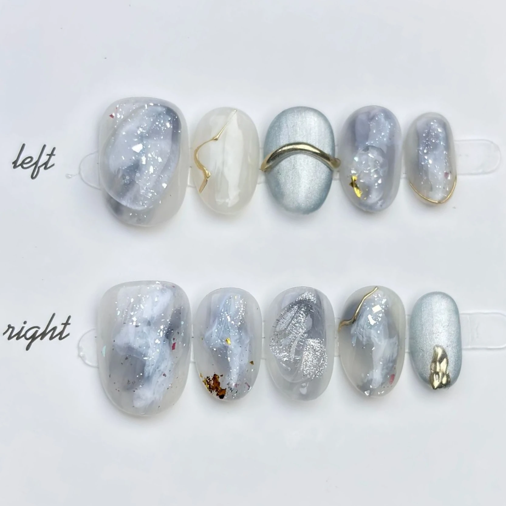

10Pcs Light Blue Cat Eye Design Short Oval Fake Nail Full Cover Dreamy Sweet Smudging French Manicure Handmade Wearable Nail Set