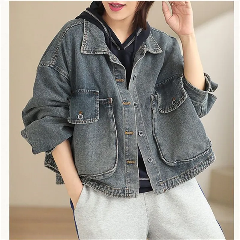 Spring Autumn new Femme Jeans Coat Women Korean Tooling Water Grinding White Cowboy Jacket Ladies Loose Denim Outwear Tide T943