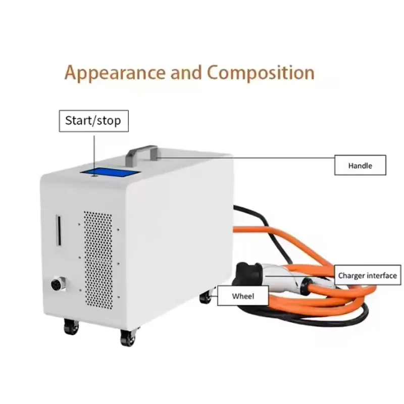DC Portable EV Charger for 7-20kW Mobile Charging Station White Outdoor Indoor Use