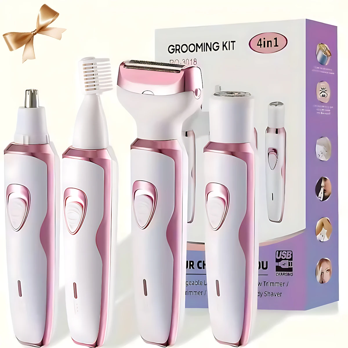

Electric Woman Body Hair Trimmer Female Groomer Kit 4 IN 1 For Underarm Hair Arm Leg Bikini Groin Hair Eyebrow Hair Grooming Kit