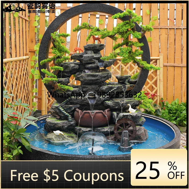 

ZC Double-Sided Round Water Pool Rockery Water Flow Fountain Water Curtain Wall Screen Outdoor Waterfall Landscaping