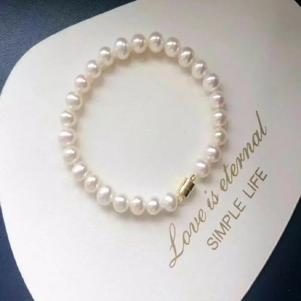 Beautiful AAA+NaturalAAA South Sea Round White Pearl Bracelet 7.5-8 inch 7-8mm 8-9mm 9-10mm 14k Magnetic Buckle