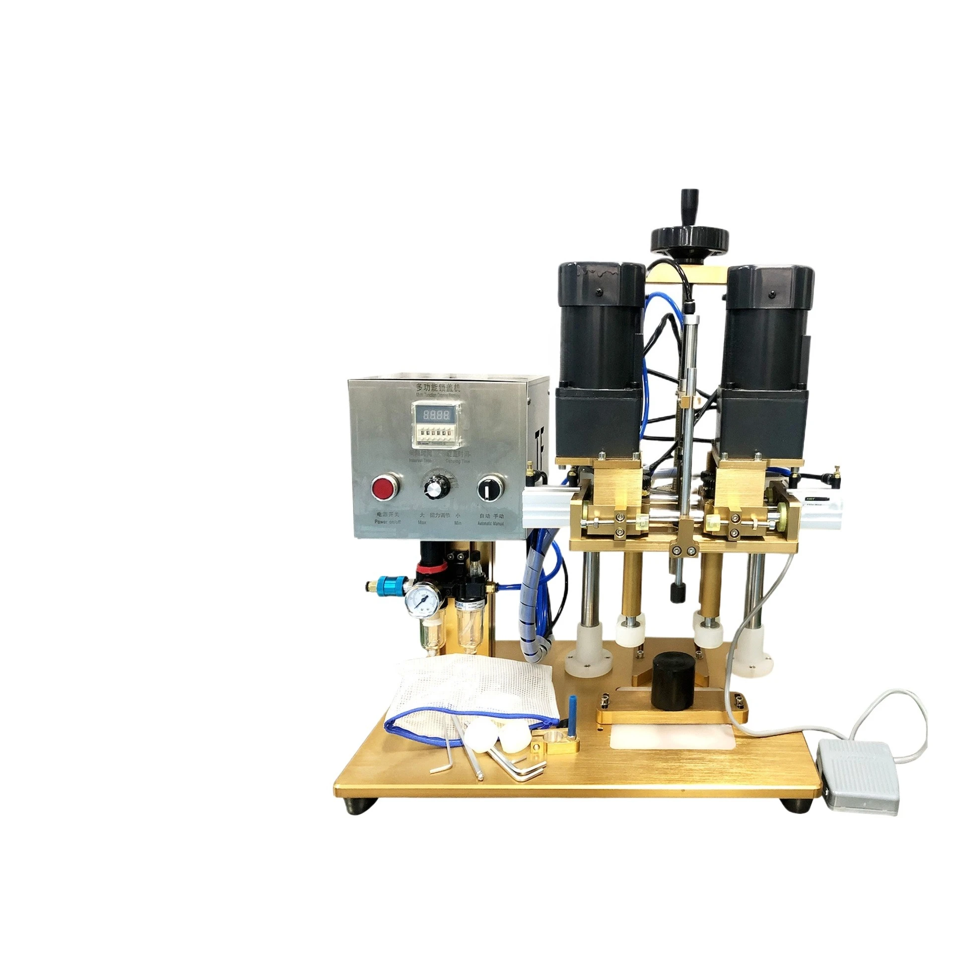 Semi-automatic capping machine, anti-theft cap locking machine, spray bottle threaded cap screwing and sealing machine