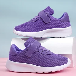 Zapatillas deportivas de malla transpirable para niño y niña, zapatos informales, color morado, a la moda