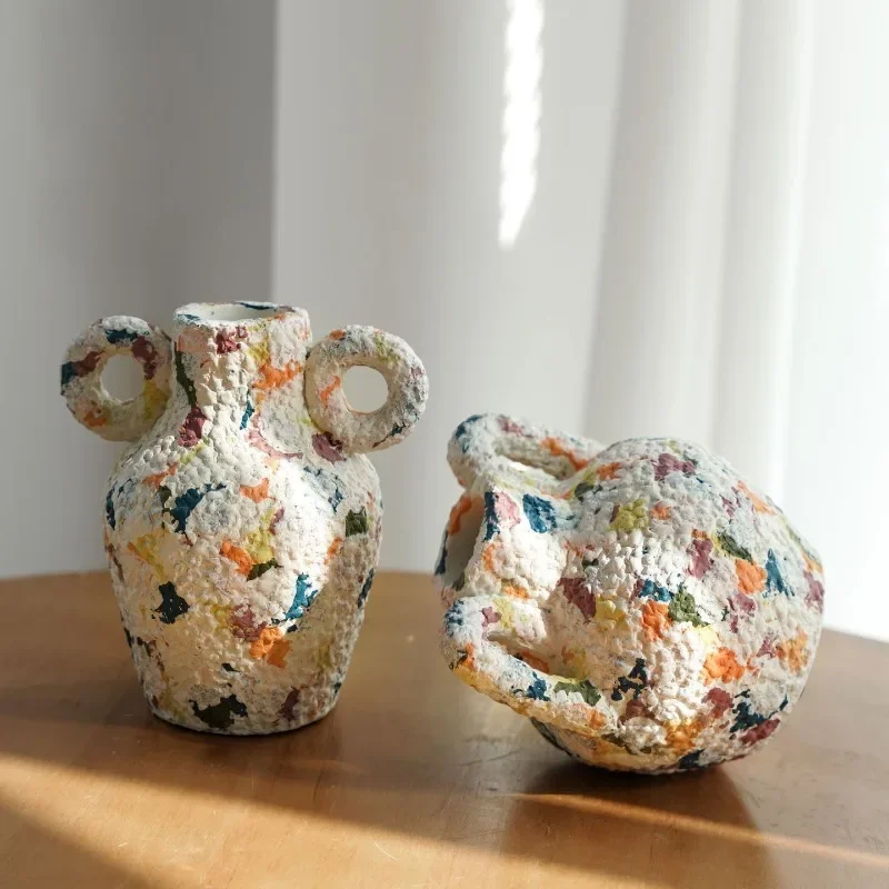 Ceramic Vase Retro Art Elegant Desktop Dried Flower Vase Pretty Aesthetic Flower Bottle Home Table Ornament Decorative Vases