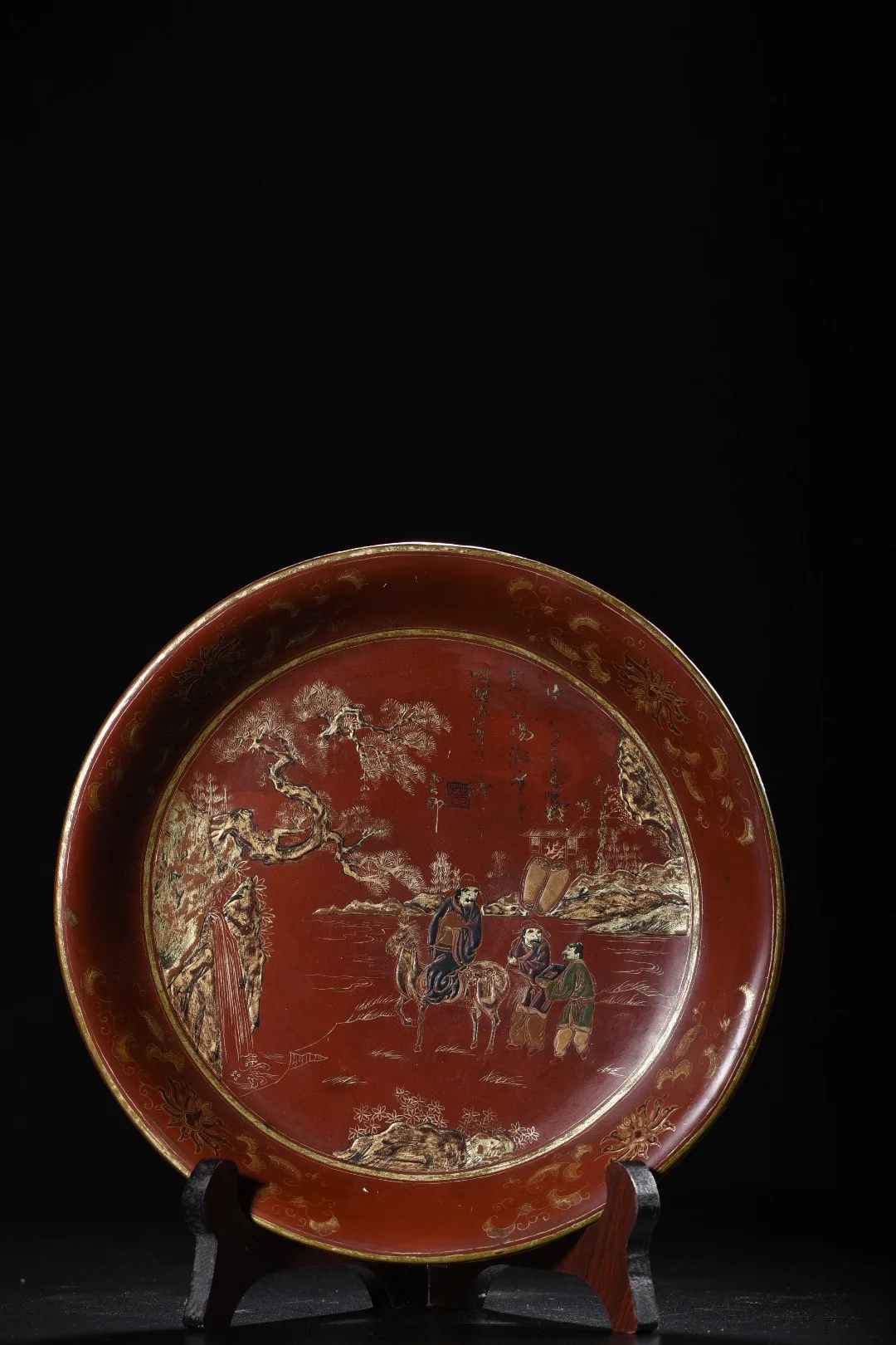 Wood Lacquerware Outline in gold Character stories, scenery patterns Reward Plate Plate screen Wenfang Plate Ornaments