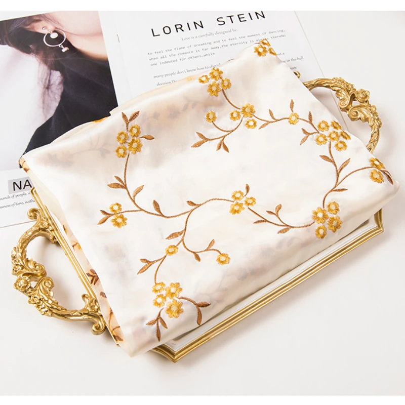 Shawl Silk Scarf Women's Spring Autumn Traditional Chinese Style Decorative Creative Gift Practical High Sense Embroidery Flower