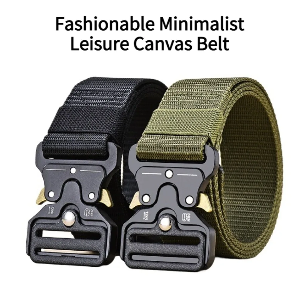 1pcs 125cm Plastic Buckle Tactical Belt Men's Multifunctional Military Fan Canvas Belt Outdoor Faux Nylon Training Waist Belt