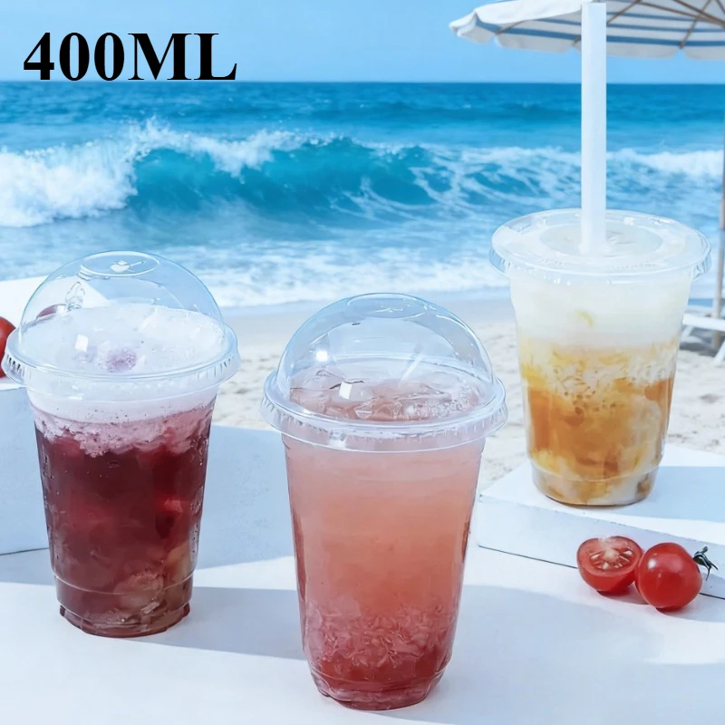 Vasos de plástico transparente desechables con tapa para jugo de fruta, té de la leche, café helado, bebidas frías, helado, postre, uso para fiestas