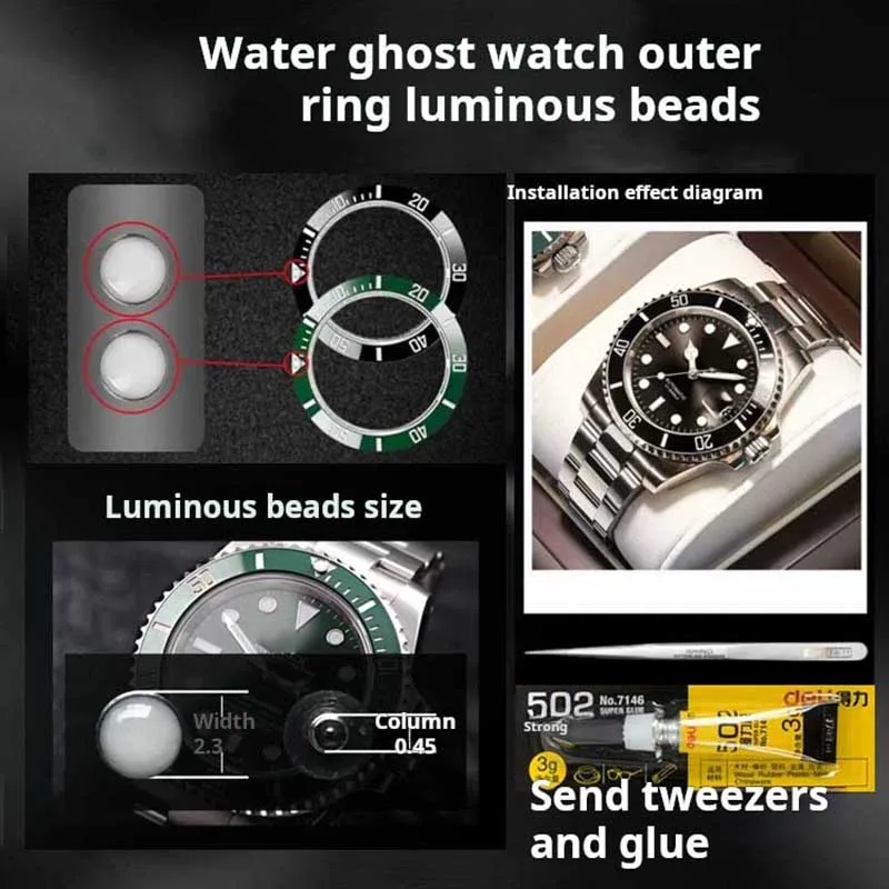 2,3x0,45 м маленькое отверстие для Rolex синий зеленый черный водный призрак светящиеся бусины ночной жемчуг сапфировый ободок вставка керамические аксессуары