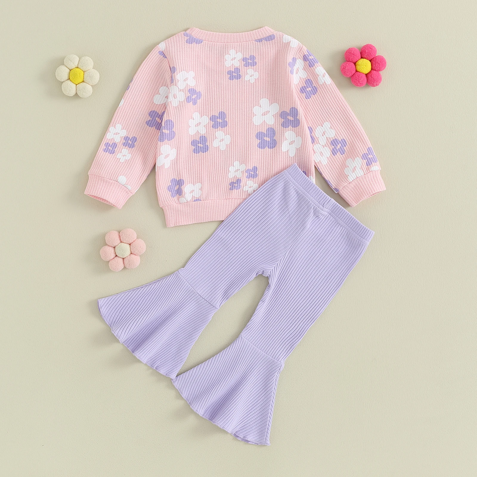 Pudcoco Kids Baby Girl 2Pcs Fall Outfits Long Sleeve Floral Print Pullover Tops + Flare Pants Set Toddler Spring Clothes 6M-5T