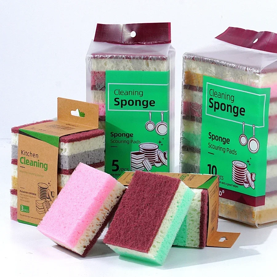 High Density Sponge Cloth Non Greasy Absorbent Multi Use For Kitchen Dishwashing Pot Bowl Scrub Brush Durable