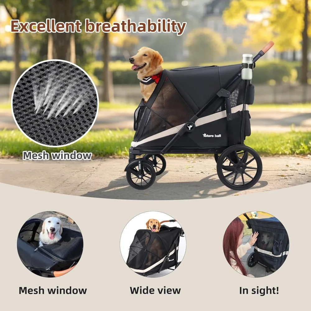One-Click Folding 4 Wheel Foldable Dog Stroller for 2 Dogs with Storage Pocket Suitable for Pets Up