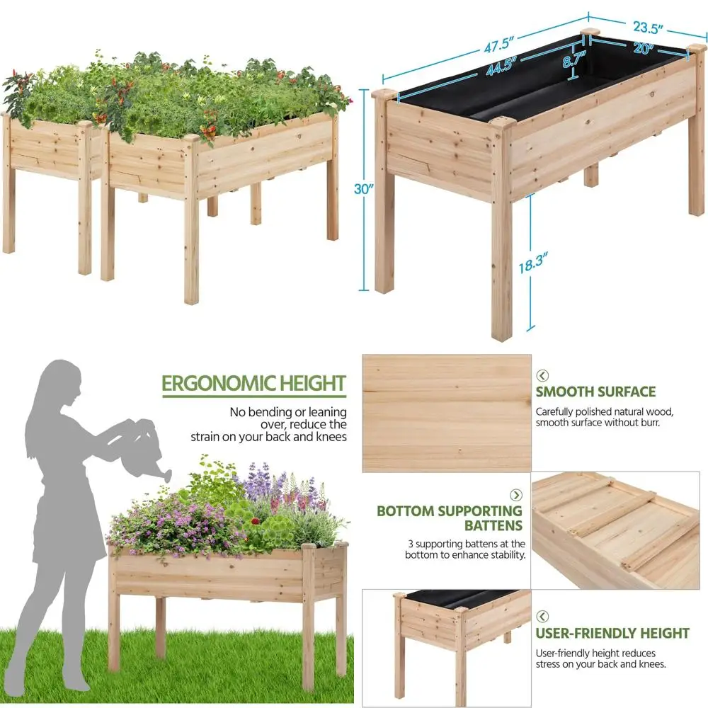 

Raised Garden Beds 48x24x30in Wooden Elevated Planter Boxes with Legs for Outdoor Horticulture and Gardening