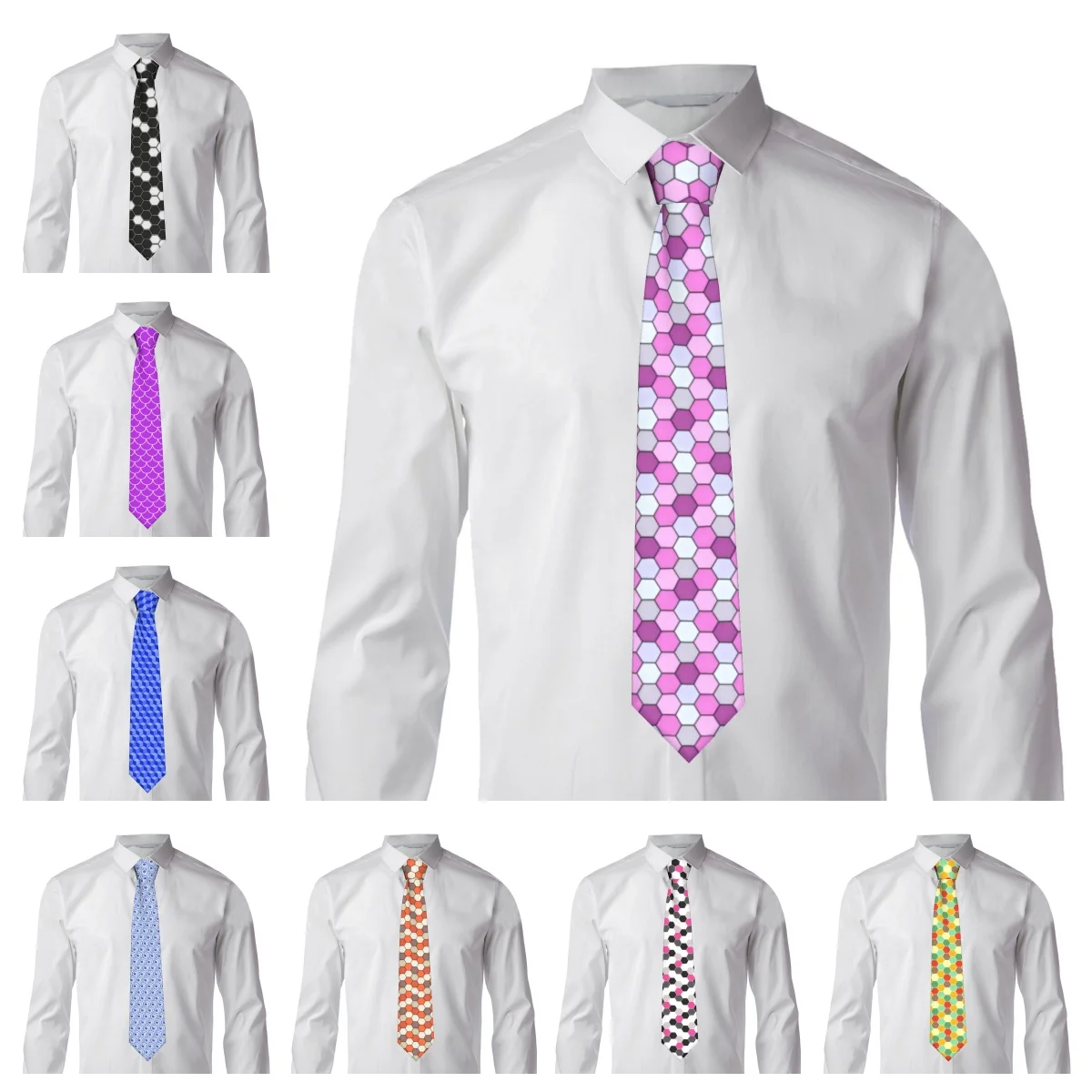Hexagonal Geometric Honeycomb  Tie Men Classic Colorful Silk Office Neckties