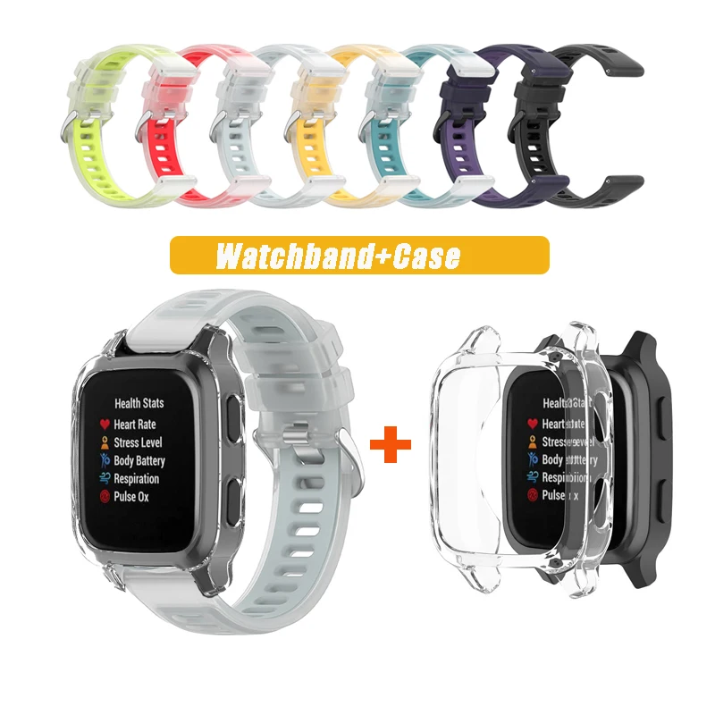 2in1 Case+Strap Silicone Strap / Transparent Case for Garmin Venu SQ / SQ 2 Accessories