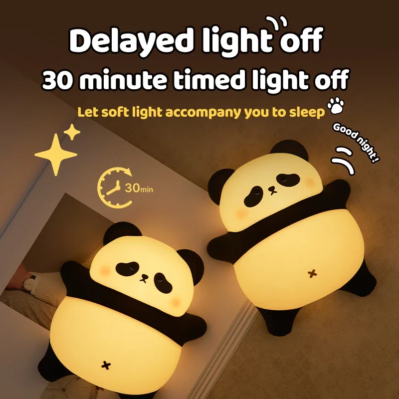 4Styles Panda LED Night Light Cute Silicone Lamp Baby Nursery Touch Sensor Nightlight Rechargeable with 3 Warm Light for Bedroom