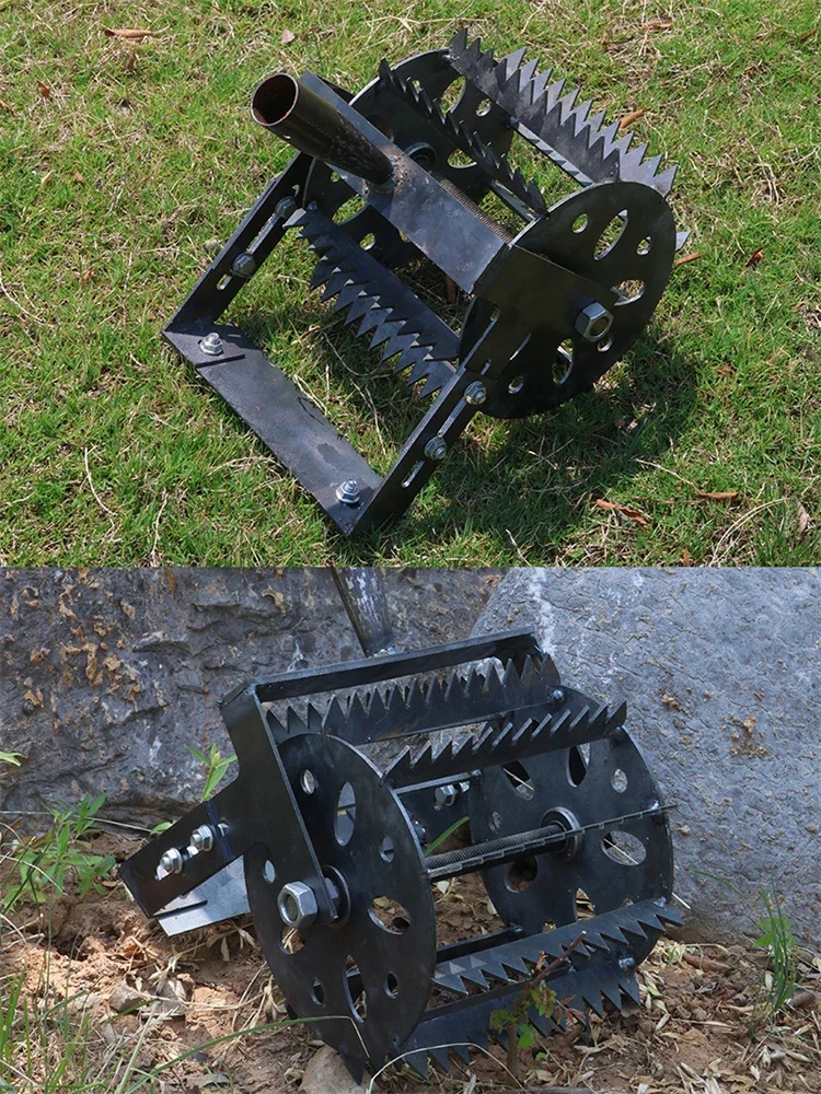 اليد دفع مجرفة بعجلات إزالة الأعشاب الضارة المنغنيز الصلب آلة الاعشاب المنشار الأسنان الزراعية تخفيف Weeder لا مقبض