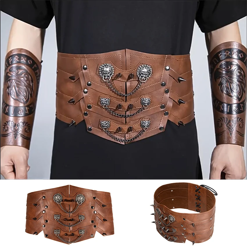 Medieval Steampunk Belt Europe Corsets PU Leather Sashes Women Vintage Waistband Gothic Bustier Waist Girdle Halloween Man