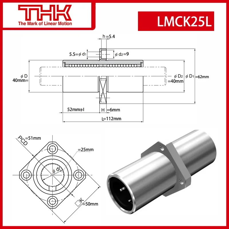 Original New THK linear bushing with Circular Flange LMCK LMCK25L LMCK25LUU linear bearing