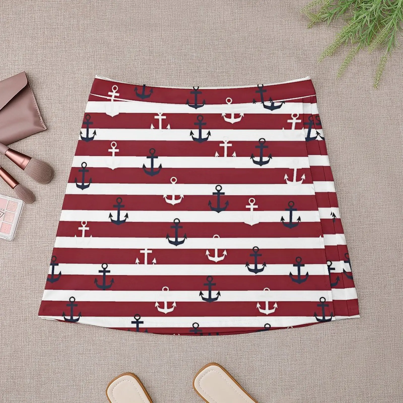 Red Stripes Navy And White Anchor Skirt  Elegant Mini Skirts Summer High waist Pattern Street Fashion Casual Skirt Big Size 4XL