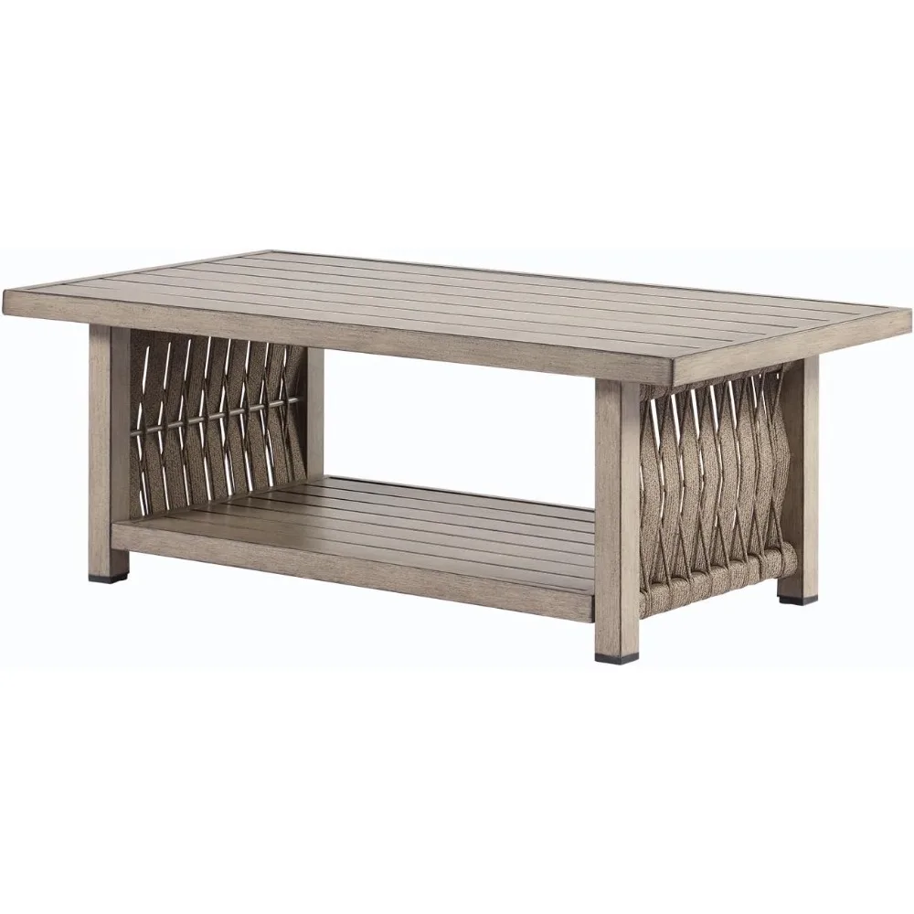 

Outdoor Coffee Table, Aluminum Rope Weave Patio Coffee Table, Weatherproof Outside 2-Tier Rectangle Outdoor Patio Furniture for