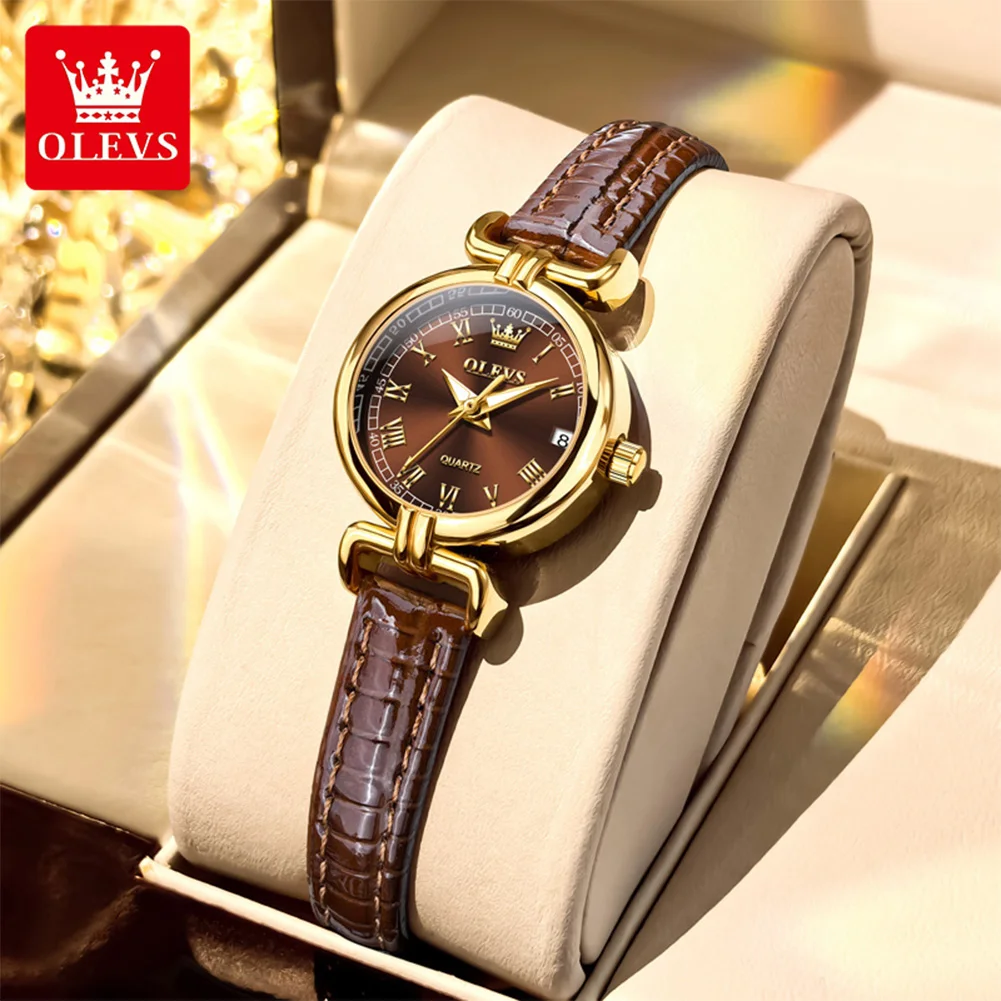 

OLEVS 5645, женские кварцевые часы, модные простые римские циферблаты, водостойкий кожаный ремешок, элитный бренд, оригинальные женские часы Reloj Mujer