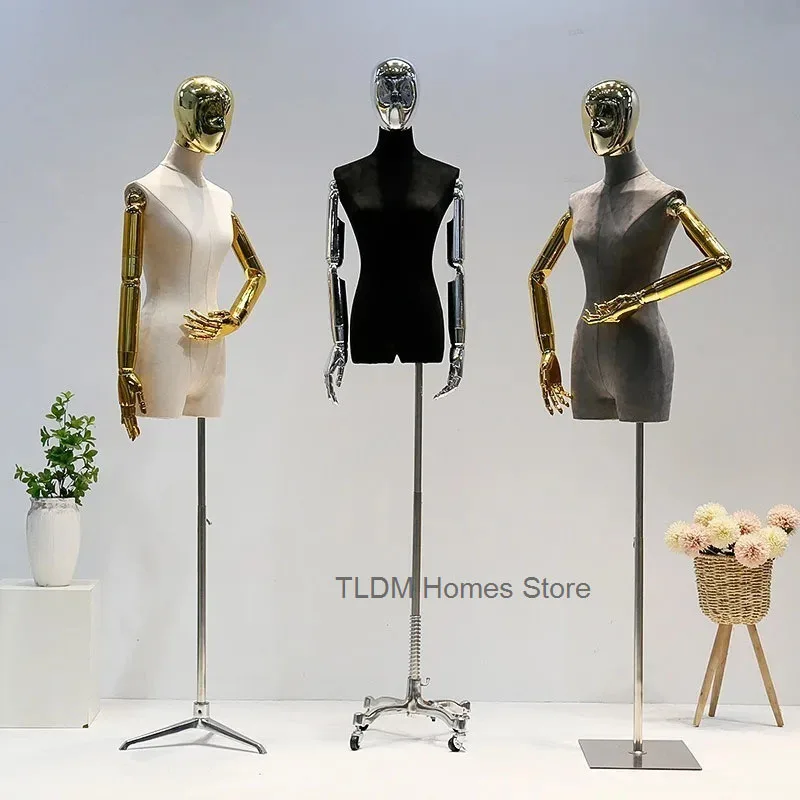 

Korean Female Suede Model Upper Body Mannequin Model Electroplated Arms Clothing Store Window Wedding Dress Display Stand P