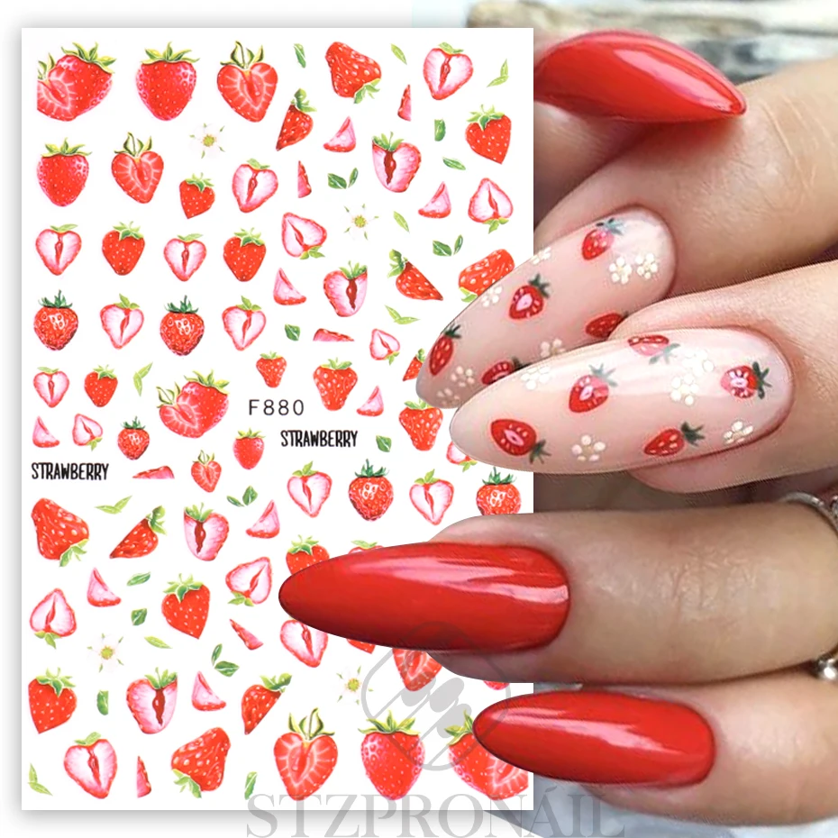 3D Lemon Nail Stickers Strawberry Watermelon Kiwi Pawpaw Cherry Peaches Decals Summer Fruit Design DIY Nail Art Decoration SLF