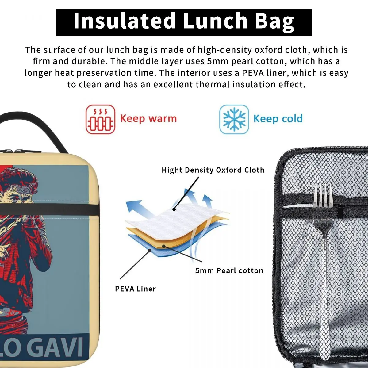 Pablo Gavi Sport Spain Football Soccer Player Merch Insulated Lunch Bags Food Storage Bag Reusable Thermal Cooler Lunch Boxes