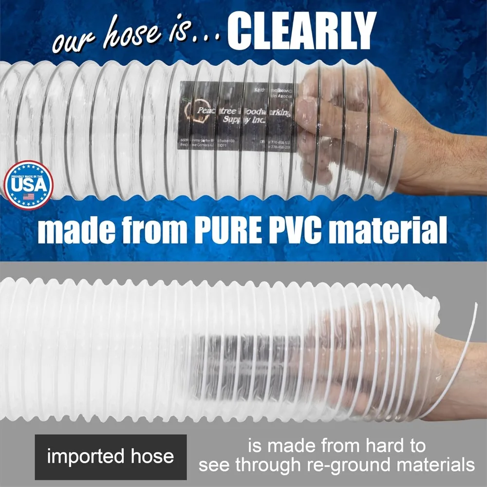 

PVC Dust Collection Hose with 4 Thumbscrew Clamps, Proudly Puncture Resistant PVC Hose with Carbon Steel Wire, Flexible Clear