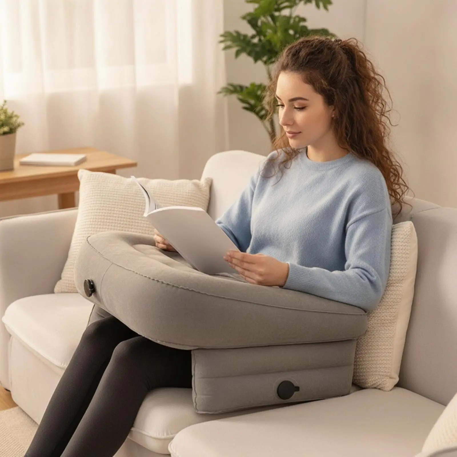 Cushioned Inflatable Workstation Desk Portable Lap Tray for Laptop Reading Gaming