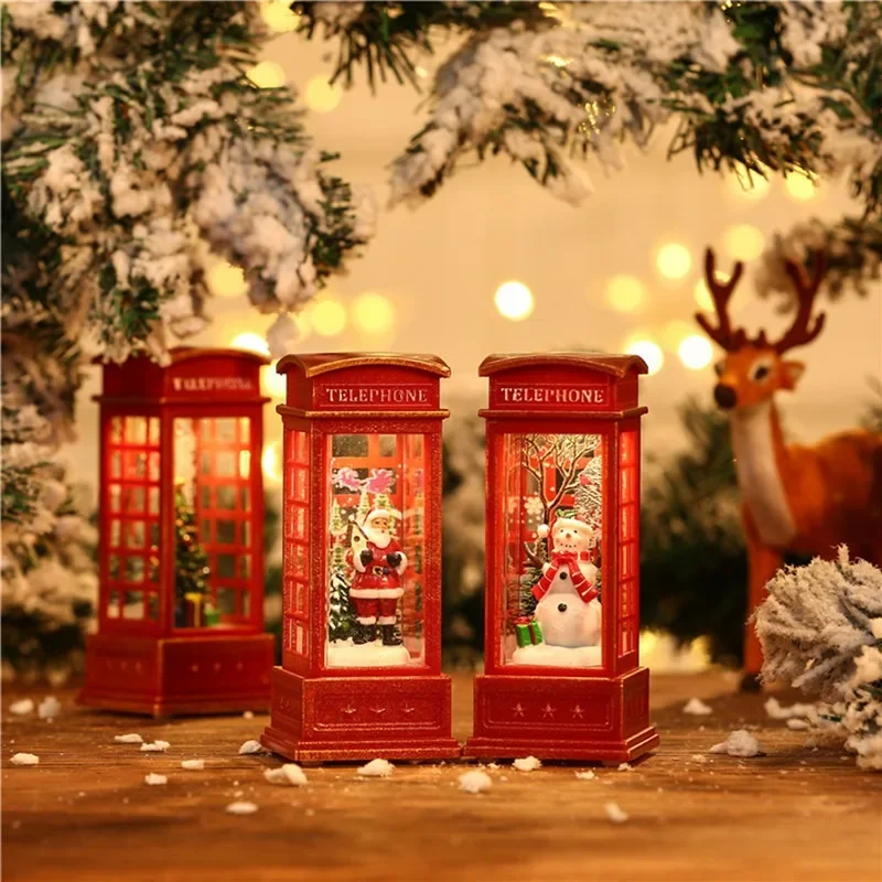 Christmas Chestnut Telephone Booth Christmas Desktop Decoration Luminous Telephone Booth Creative Night Light Christmas Gifts