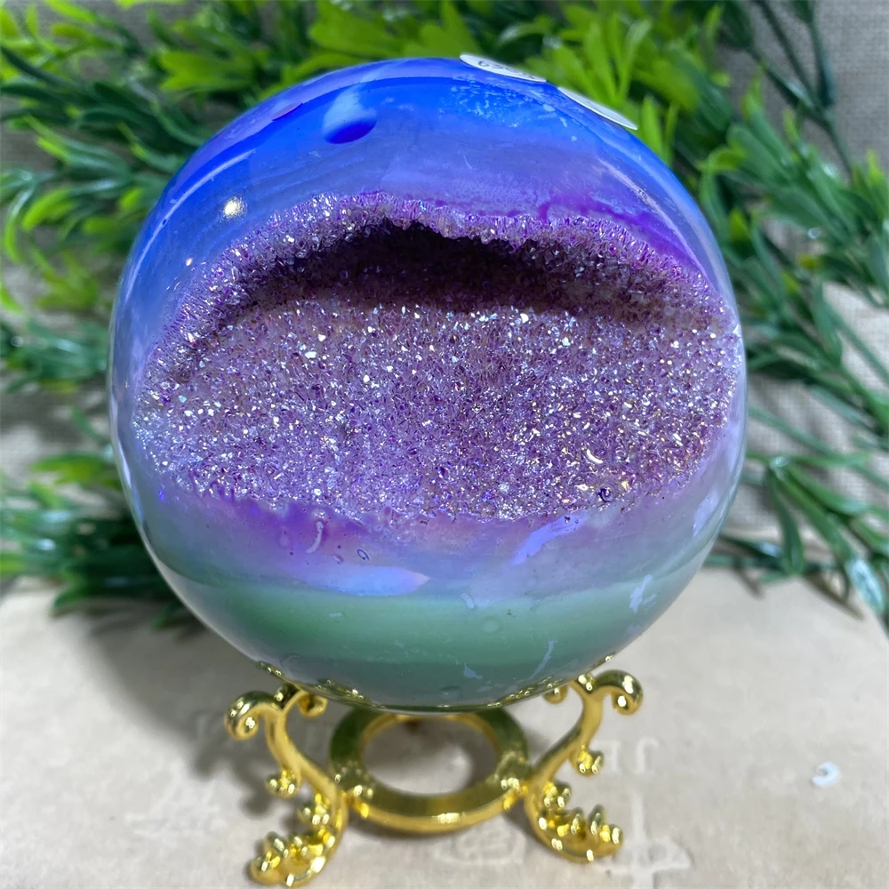 Sphere Agate Quartz Natural Ball Aura Crystal Cluster Healing Stones Minerals Geode Wichcraft Wicca  Home Decoration For Room