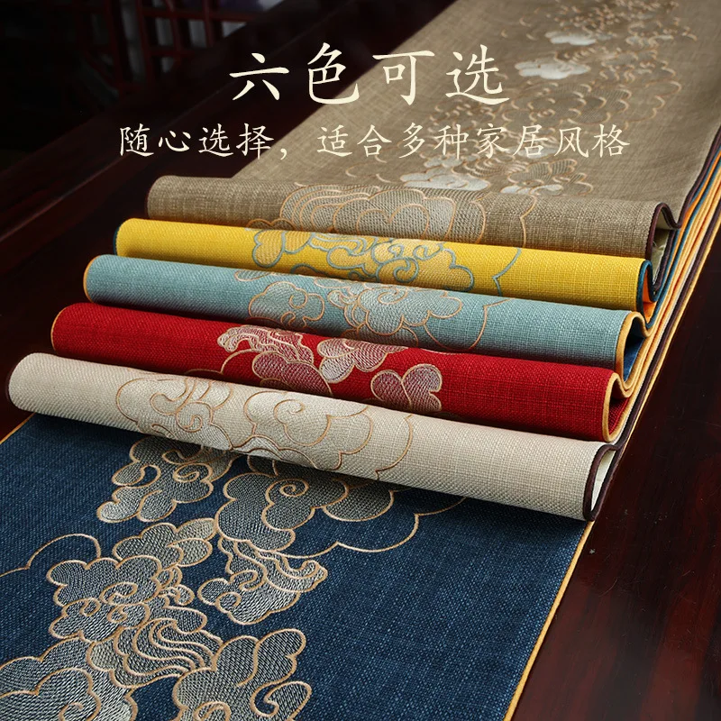 Chinese style EmbroideryTable Runner Waterproof Tea Table Mat Tablecloth High-end Coffee Table Flag Long TV Cabinet Cover Fabric