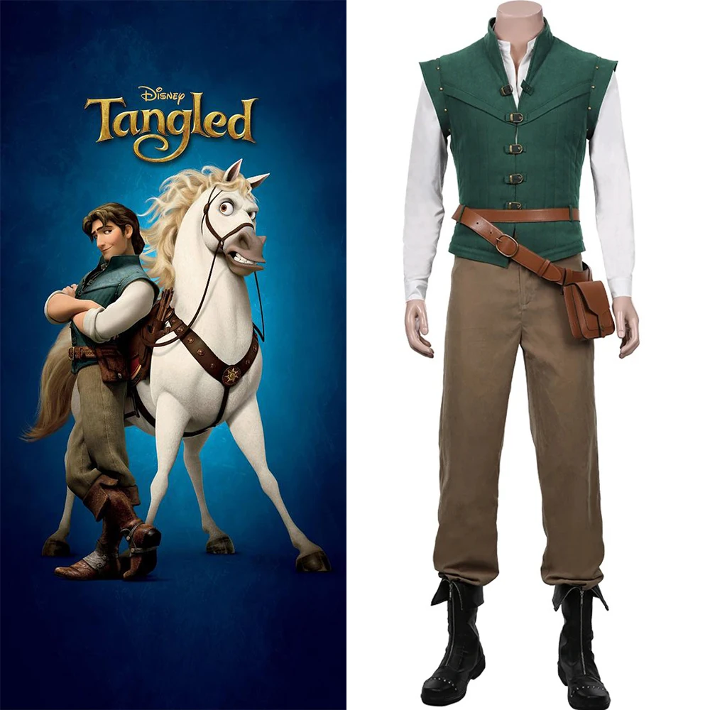 Anime flynn rider emaranhado rapunzel cosplay traje adulto carnaval uniforme halloween anime trajes de halloween colete acessórios