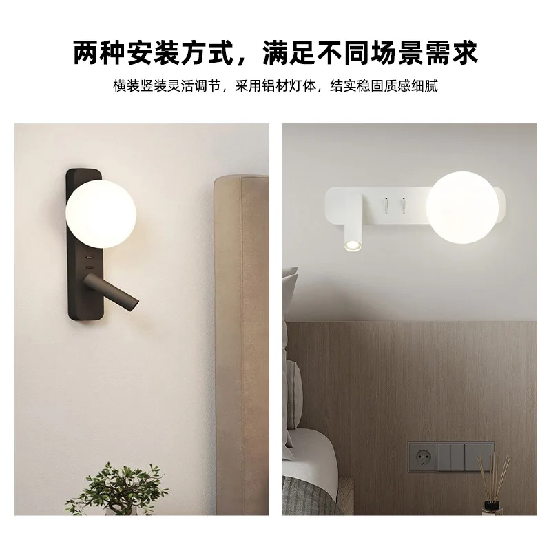 مصباح جداري للقراءة الإبداعي الأكثر مبيعًا مع مصباح جداري فرنسي بجانب السرير وغرفة النوم ودوران 350 درجة