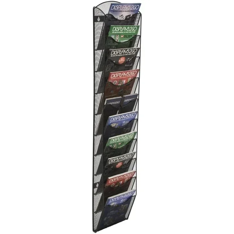 Wall Mount Literature Rack, File Folder Organizer, 10 Dividable Pockets (Black Steel Mesh)