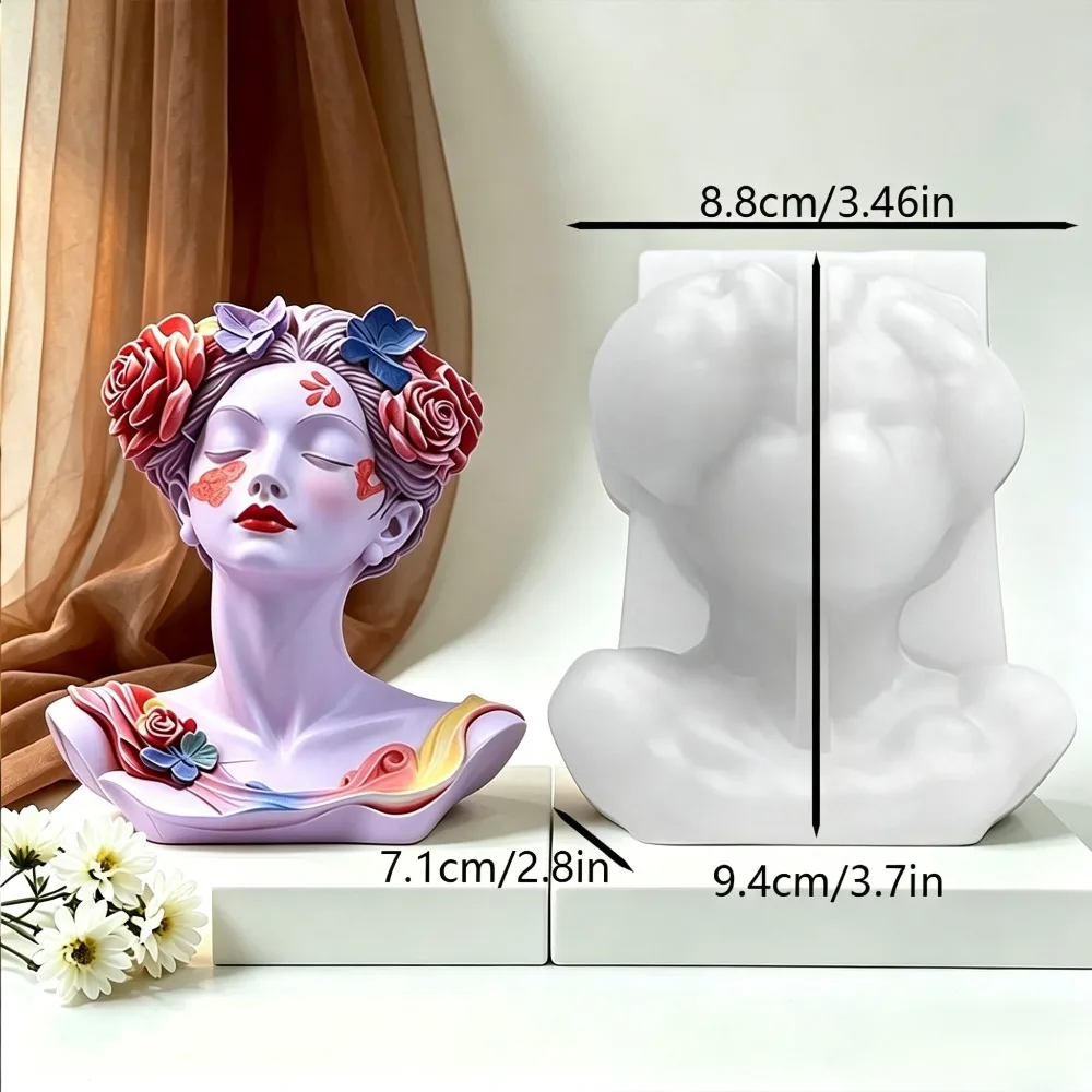 Flora Goddess Candle Mold Closed Eye Woman Flower Headdress for Plaster Clay DIY Desktop Decor Gift Mother's Day Home Decor