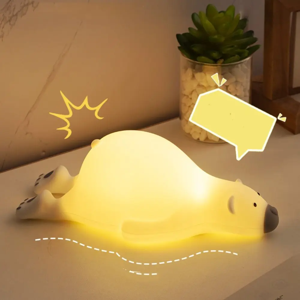 ซิลิโคนโกหกหมี Touch Night Light 3 ระดับ Dimming น่ารักโคมไฟนอน USB ชาร์จการ์ตูนไฟข้างเตียงเดสก์ท็อป