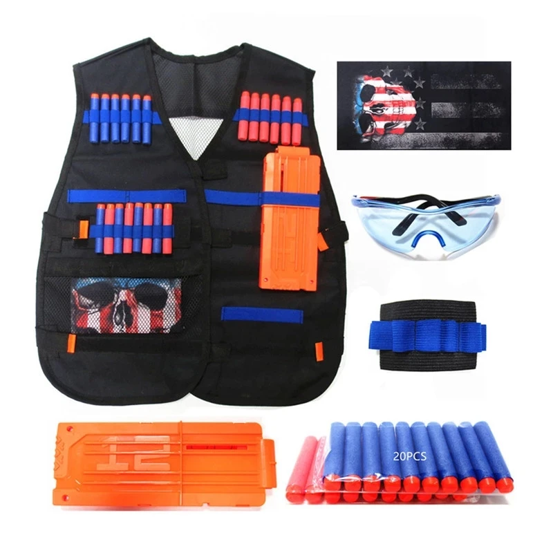 Black Thicken Tactical Vest Suit For Nerf Toy Guns Kids Shooting Games Equipment With Glasses +Soft Bullets +Magazine Clip+Mask