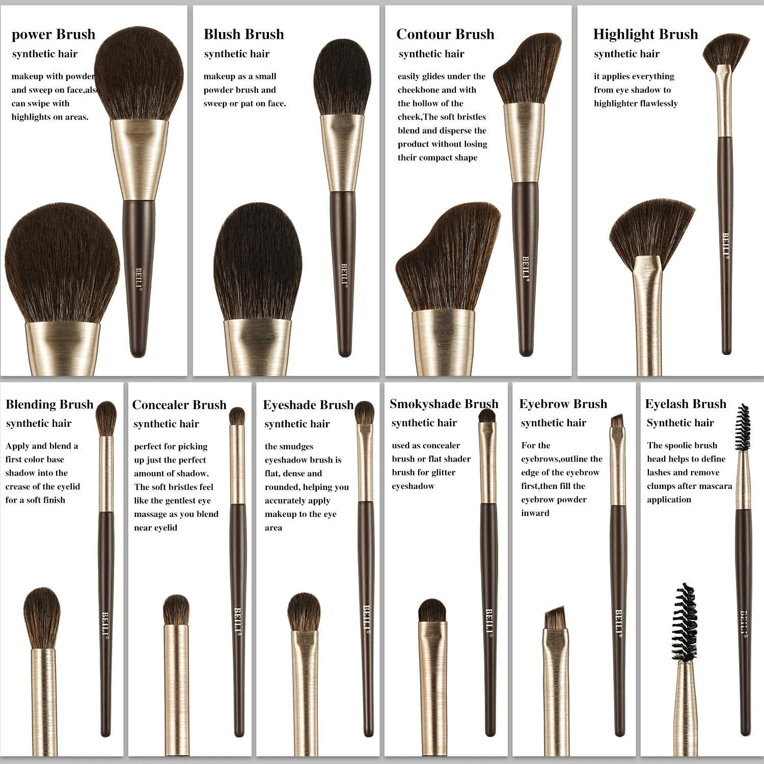 BEILI 10pcs New Makeup Brushes Set Synthetic Hair and Natural Hair Makeup Gift Beauty Tool  for You