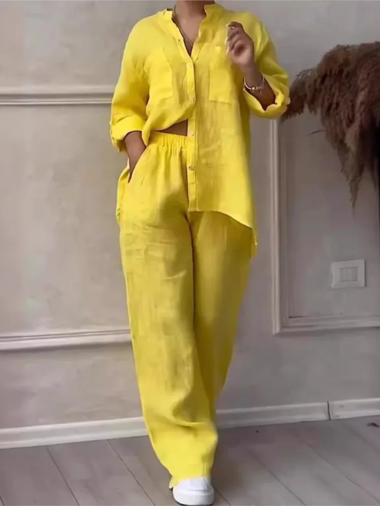 

Новинка 2024, женская черная рубашка с длинным рукавом, комплект из двух предметов, брюки с широкими штанинами на шнуровке, повседневный женский костюм, уличная одежда, свободная одежда