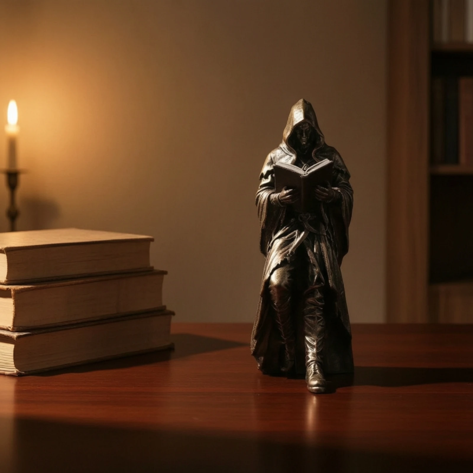 Reaper Statue with Book Dark Academia Reaper Statue Gothic Figurine Mysterious Sculptures Fantasy for Goths, Bookshelf