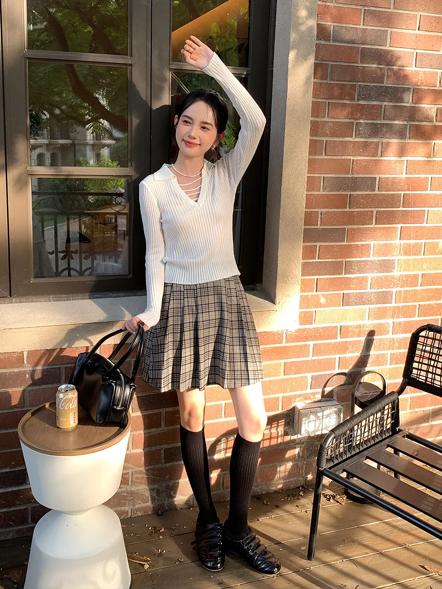 

Плиссированная юбка в клетку в стиле ретро, полуэластичная юбка средней длины на талии, женская короткая юбка темперамента, пышная юбка, юбка принцессы