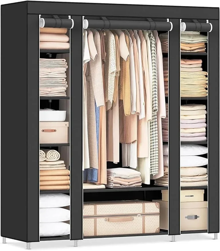 Closet Wardrobe, Portable Closet for Bedroom,Clothes Rail with Non-Woven Fabric Cover, Clothes Storage Organizer,12 Compartments